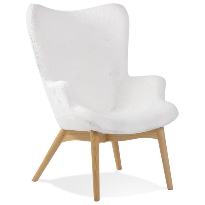 fauteuil à oreilles style scandinave 'trapeur' en tissu bouclé blanc