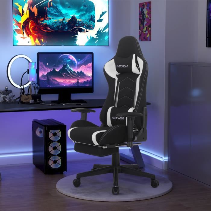 Homcom Luxe Fauteuil Chaise De Bureau Gamer Fonction Massage Chauffage Integree Dossier Inclinable Blanc Amazon Fr Cuisine Maison
