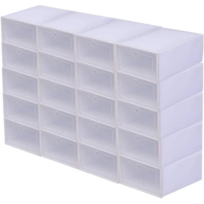 Lot de 18 Boîtes à chaussures Rangement chaussures pliable pour pointure  jusqu'à 46, Transparent et blanc 35.5x25x18.5cm - Cdiscount Maison