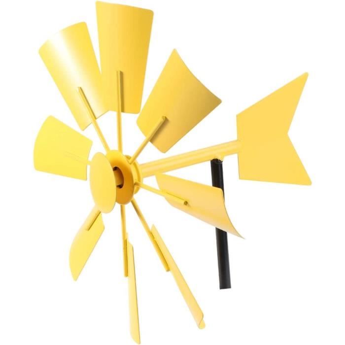 Moulin à Vent D'Extérieur En Métal – 59 Cm De Haut – Piquet Inclus – Décoration Jardin, Pelouse – Jaune