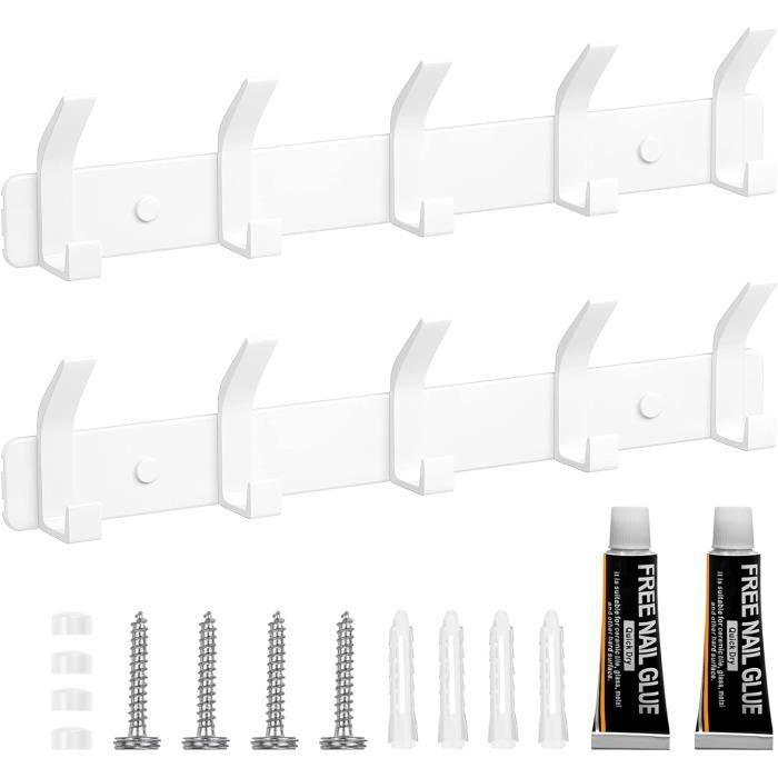 Lot De 2 Patères Porte-Manteau Mural TENXSNUG - 5 Crochets Antirouille Noir, Idéal Cuisine, Salle De Bain Et Entrée