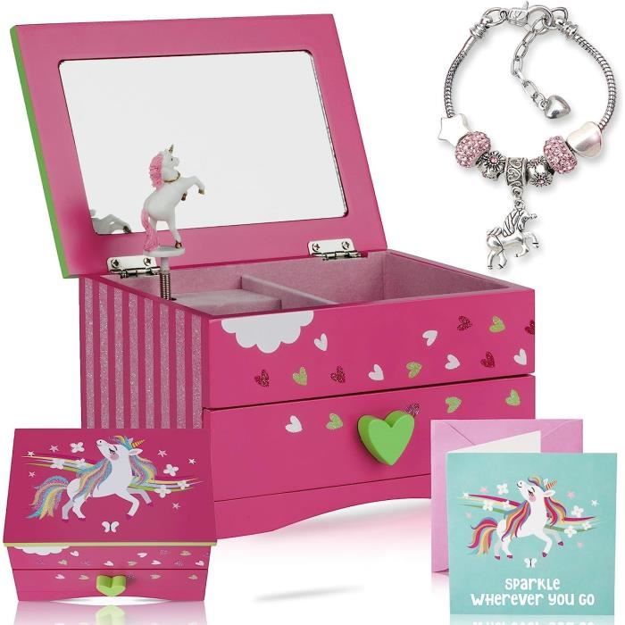 ProCase Boîte à Bijoux Musicale Licorne Fille - Boite Musique Enfant Pour Colliers Bracelets Bagues Montres, 14,8 X 11,3 X 8,2 Cm