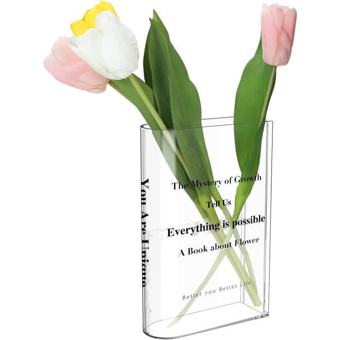 Vase En Forme De Livre Transparent - 20x15x4 Cm En Acrylique - Pour Fleurs Fraîches Ou Séchées, Décoration Salon/bureau - 14