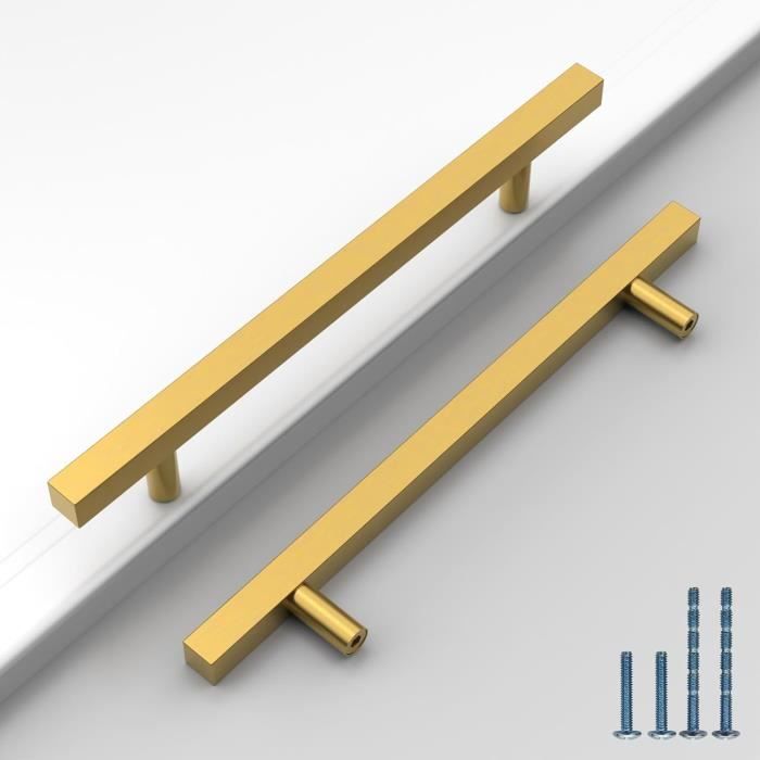 Poignées De Meuble Schmidt – Lot De 5 – Doré Brossé – Inox – Fabrication Française
