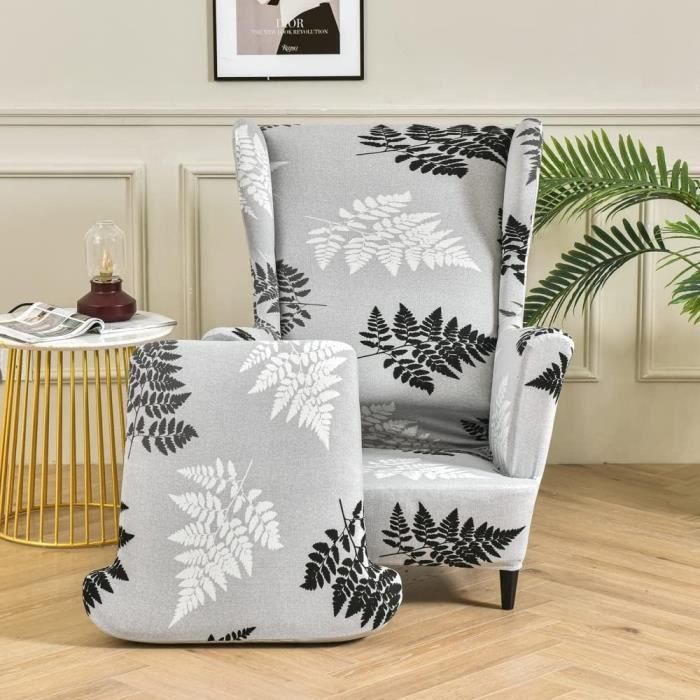 Housse De Fauteuil à Oreilles Extensible 2 Pièces Avec Housse De