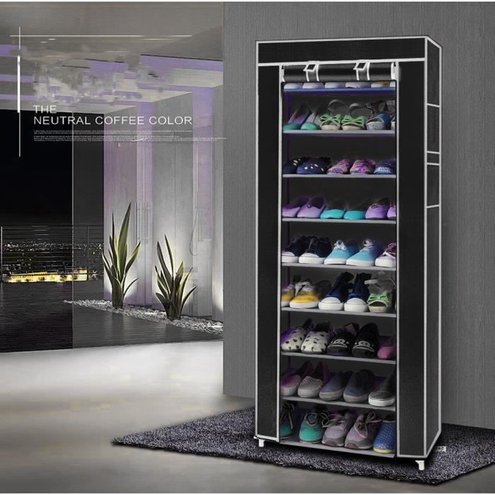 armoire chaussures  10 étages non tissée etagères à chaussures noir 58 x 29 x 160cm