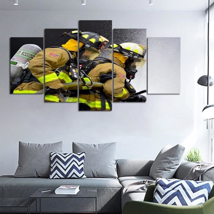 Sans Cadre 5 Pieces Toile Pompiers Pompier Imprimer Photo Chambre