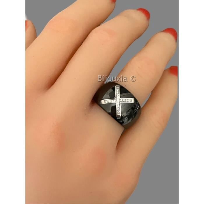Bague en ceramique Bijouxia T.58 Large Croix ZIRCONIUM Argent 925 1000