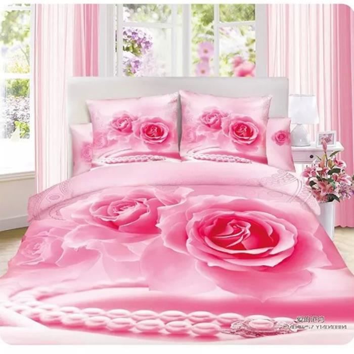 Parure de couette Coton 220 x 240 cm 3D effet 4 piece Rose ...