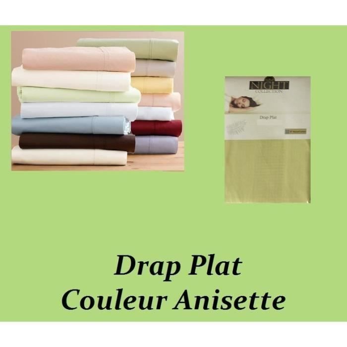 Drap plat - Anissette - 180x290 cm - 100% coton - Doux et confortable - Beige