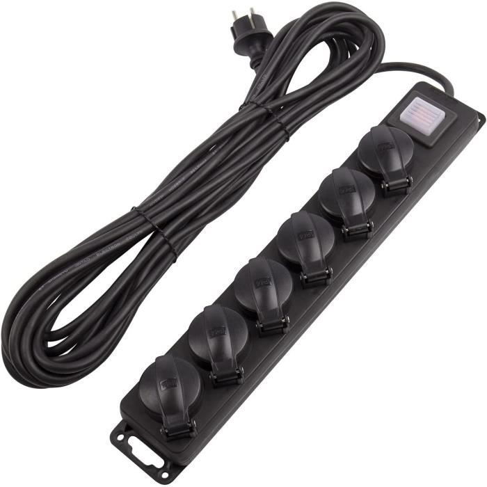 Bloc multiprise télécommandée Eco avec 4 prises commandées + 2 prises alimentées en continu - finition Blanc & Noir