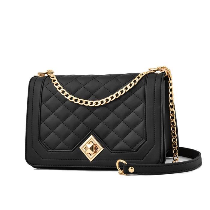 Petit Sac Bandouliere Femme Cuir PU Sac a Main Femme Chaine Porte Epaule Fourre Sac de Messager Sac a Epaule Sacs a l epaule Noir Cdiscount Bagagerie Maroquinerie