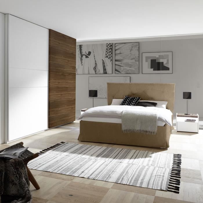 Chambre Adulte Moderne Blanc Et Couleur Noyer Fonce Delfino Lit