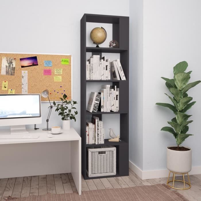 Bibliotheque Separateur De Piece Etagere Meuble De Rangement Design Contemporain Bureau Salon Separateur De Piece Gris Cdiscount Maison