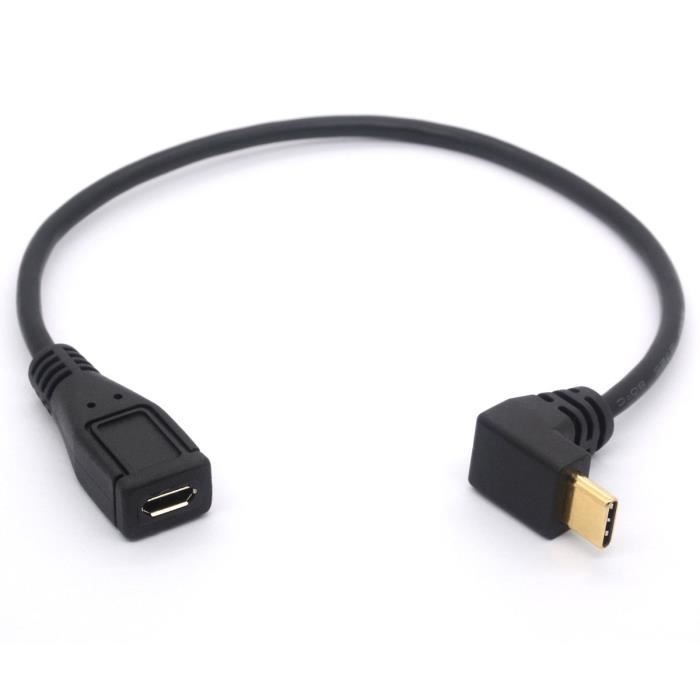Micro USB vers type C câble, cordon USB coudé à 90 degrés C mâle