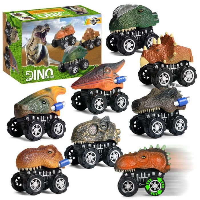 KAEGREEL Camions dinosaures jouets pour enfants garçons de 3, 4, 5, 6, 7, 8 ans, ensemble de jeu de véhicules de 33 pièces avec 12 voitures catapultes et camion de transport dinosaure pliable, jouets