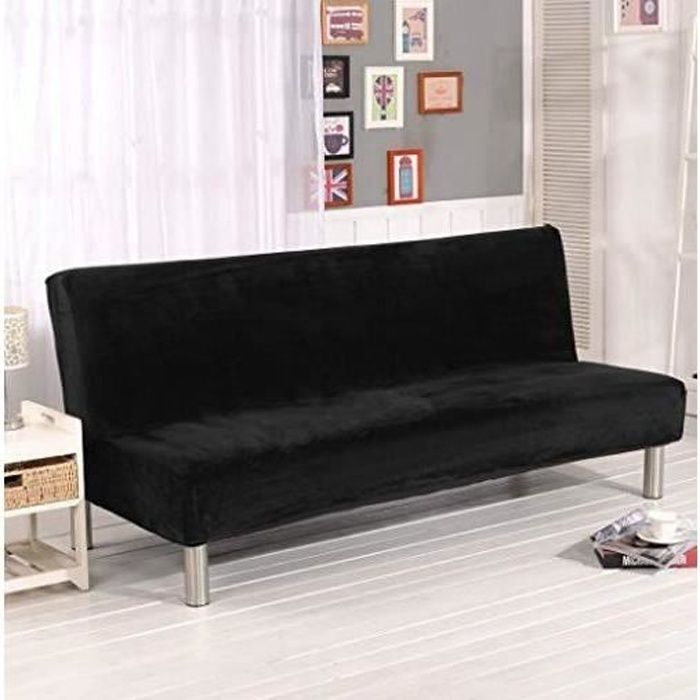 Housse de canapé-lit - sans accoudoirs - Extensible - Noir - Anti-taches (convient 180–210 cm)