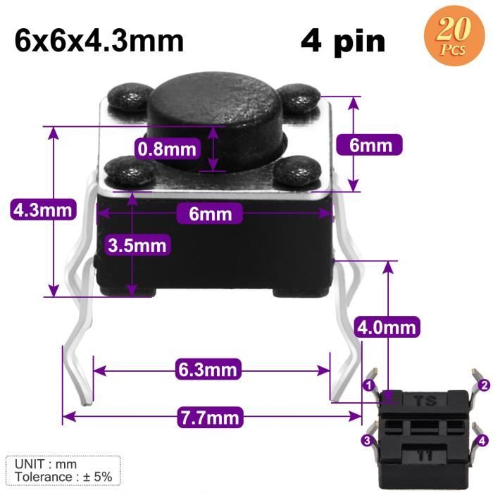 100 Interrupteurs Tactiles Micro - 10 Tailles (6x6x4.3mm à 13mm) - Pour Électronique, DIY, Réparations