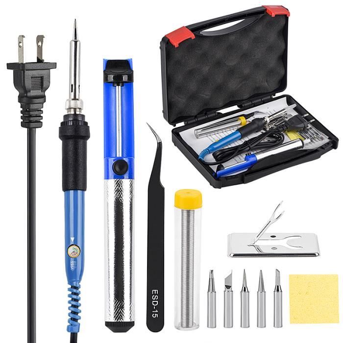 Kit Fer à Souder 60W Avec 5 Pointes - Température Réglable 200-450°C, Interrupteur ON/OFF Pour Réparations Précises
