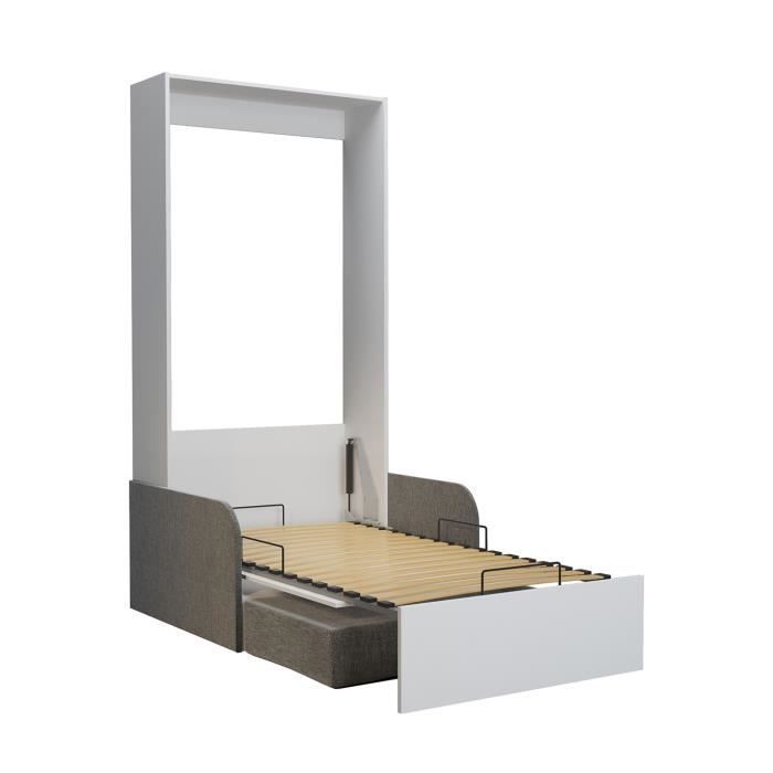 Lit Escamotable Blanc et Sofa avec Accoudoirs 1 Place 90X200 108,8
