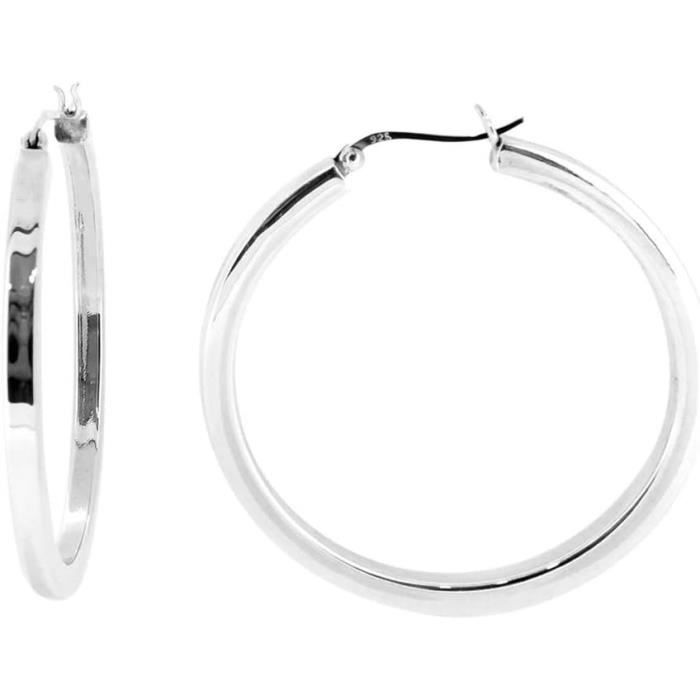 Paire De Boucles D'oreilles Créoles En Argent 925 - Diamètre 5 Cm, Pour Femme - Neuf Avec étiquettes