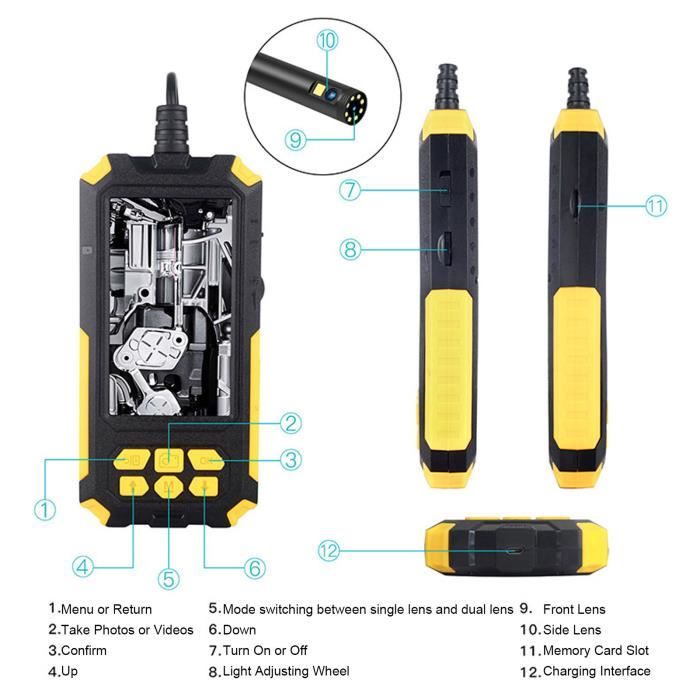 Endoscope Numérique SKYBASIC 4,3" - Double Objectif, Étanche IP67, 8 LEDs - Câble 5 M Pour Inspection Automobile & Plomberie