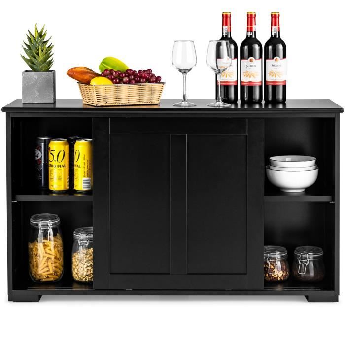 COSTWAY Buffet de Cuisine avec Porte Coulissante 107 x 33 x 60 CM Buffet Bas avec Étagère Réglable pour Salon et Entrée Noir