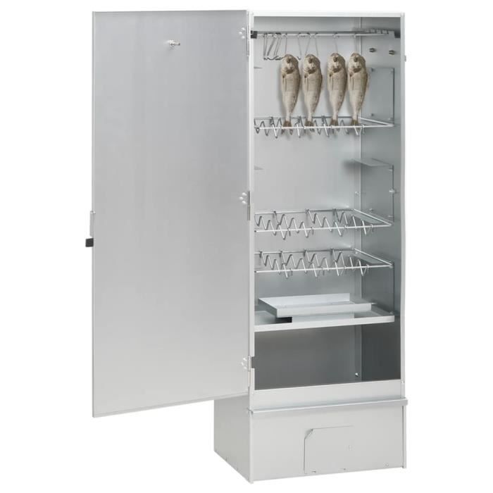 Fumoir Barbecue Extérieur Acier Galvanisé - 44.5x29x110cm - Avec Thermomètre Et Copeaux De Bois - Viande, Poisson