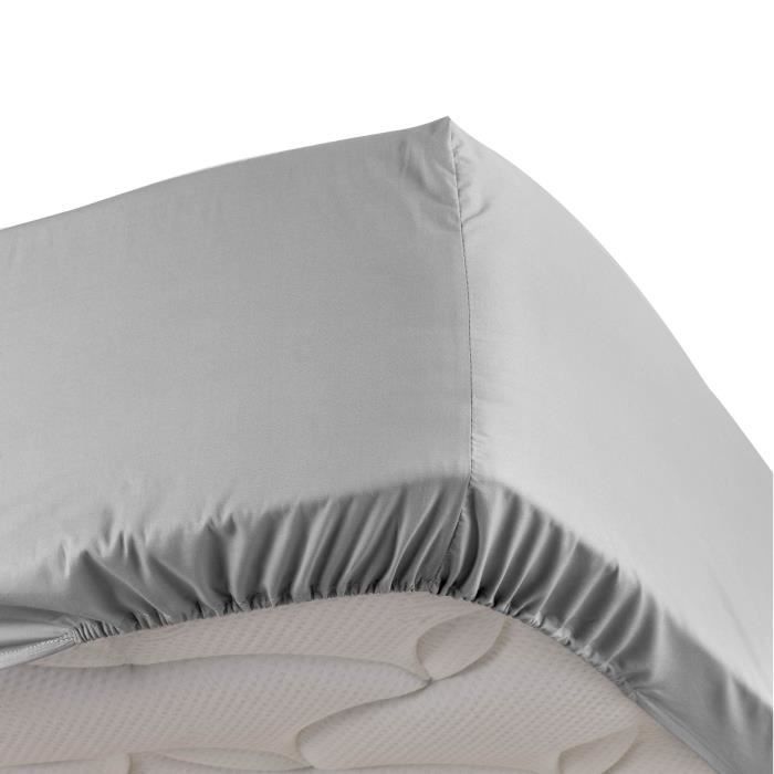 Drap housse gris 160 x 200 cm en percale bonnet de 30 cm - Cdiscount Maison