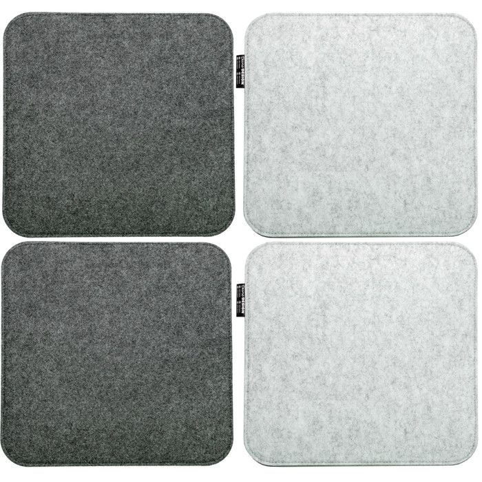 DuneDesign - Lot De 4 Coussins De Chaise En Feutre Réversible 35x35 Cm, Gris Clair/foncé, 3 Cm D'épaisseur - Confort Et Isolation