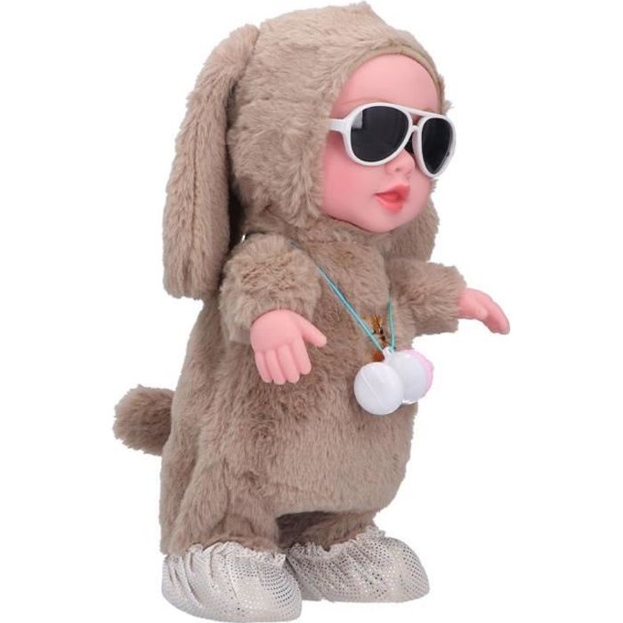 EJ.life Poupée de musique Bébé Peluche Musique Électrique Poupée Chantant Danse Marcher Parler Perroquet Bébé Fille (Marron)