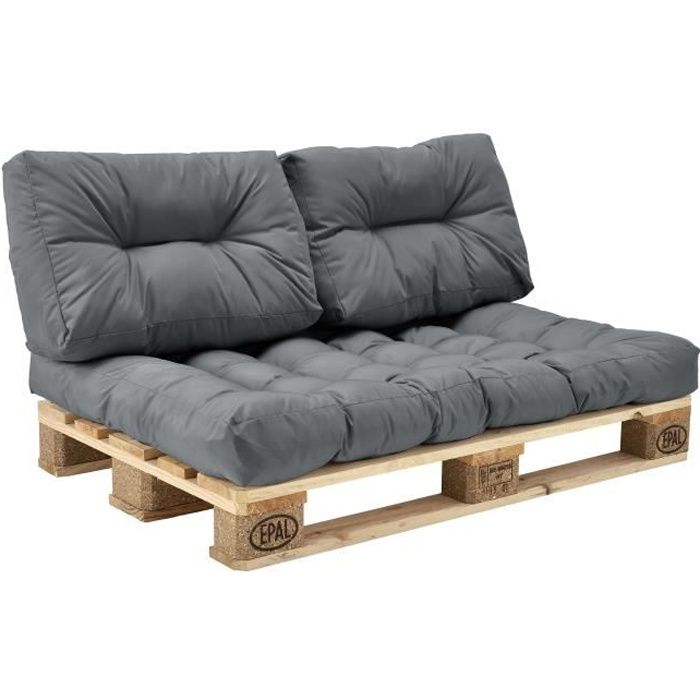 EN.CASA - Lot de coussins gris pour canapé Euro-palette: 1 coussin d'assise  + 2 coussins de dossier - Cdiscount Jardin