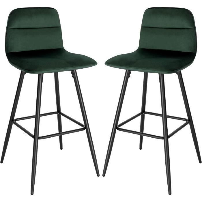Lot De 2 Tabourets De Bar En Velours Et Métal-chaises De Comptoir Et Rotatif Gris Fonce