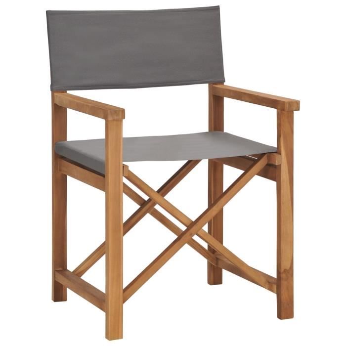chaise de jardin - famirosa - bois de teck solide - gris - pliable - accoudoirs - 57,5 x 54,5 x 85 cm