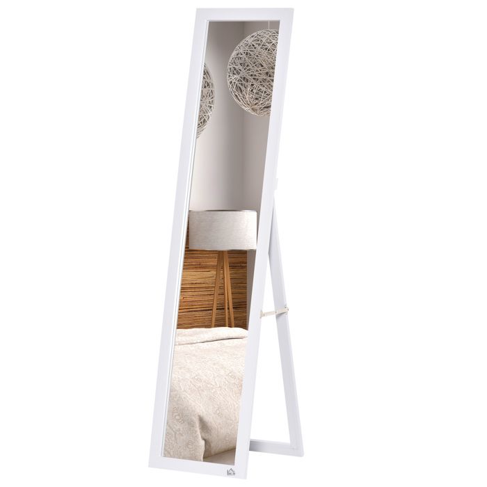 Miroir sur pied - miroir sol pleine longueur - HOMCOM - rectangulaire dressing chambre salon - bois - 37x37x154cm - blanc