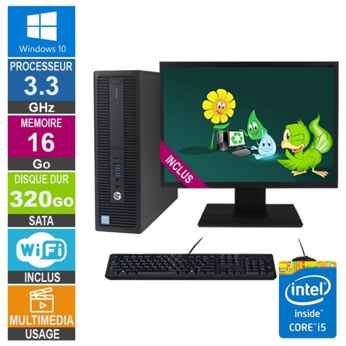 PC HP ProDesk 600 G2 SFF i5-6400 3.30GHz 16Go/320Go Wifi W10 + Ecran 24 - Hewlett packard