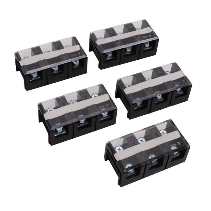 Bornier à Vis 5 Positions – Double Rangée – 600V 15A – Lot De 5 Blocs + 10 Barrettes