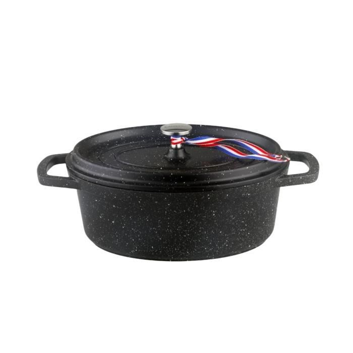 Cocotte Ovale 30 Cm – Rouge Flammé – Fonte D'aluminium – Revêtement Pierre – Neuf