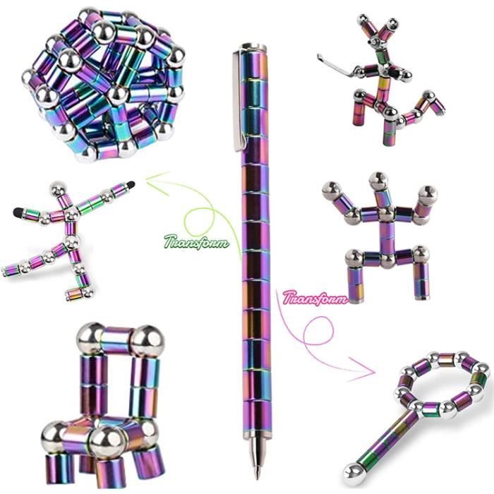 Nutmanel Stylo Magnétique 3 En 1 – Fidget Pen Déformable – Soulage Stress Et Anxiété – 14 Aimants, 30 Billes, Stylo Gel Et Stylet – Cadeau Ado Et Adulte
