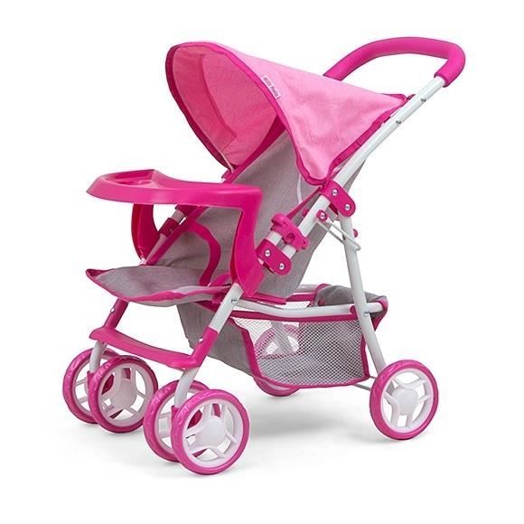Poussette pour poupée KatePrestige Milly Mally - Rose/Gris - Convient aux poupées jusquà 50cm