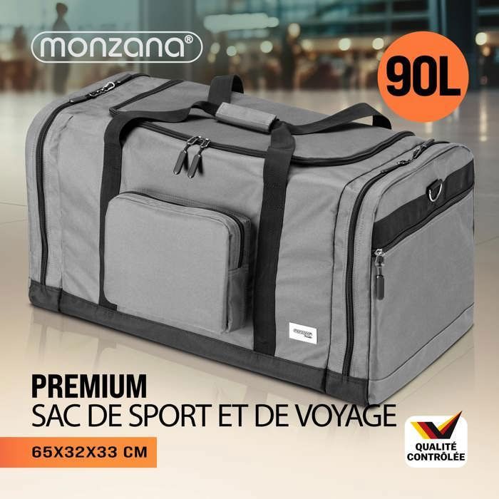 Sac de voyage MONZANA® Sac de Sport Gris 90L Fitness Football Transport Bandoulière amovible Réglable Weekender Duffelbag