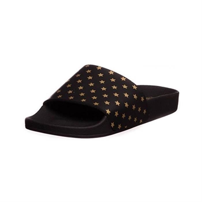 Tongs Femme THE WHITE BRAND Mini Gold Star Noir Simili