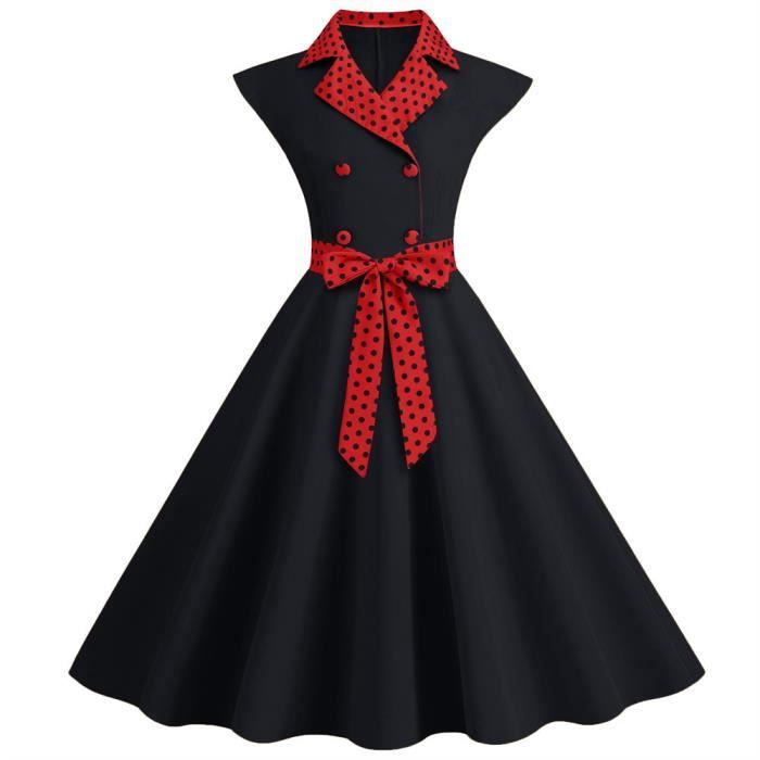 Robe Vintage Retro Femme Noir Style Annees 50 60 Casual Habillee Ruchee sur le Cote Noir Cdiscount Pret a Porter