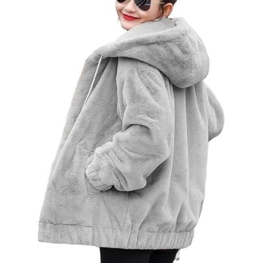 Manteau Femme Hiver Chaud A Capuche Chic Et Elegant Ample Veste Grande Taille Pas Cher A La Mode Decontracte Sweat Manteau Gris Cdiscount Pret a Porter