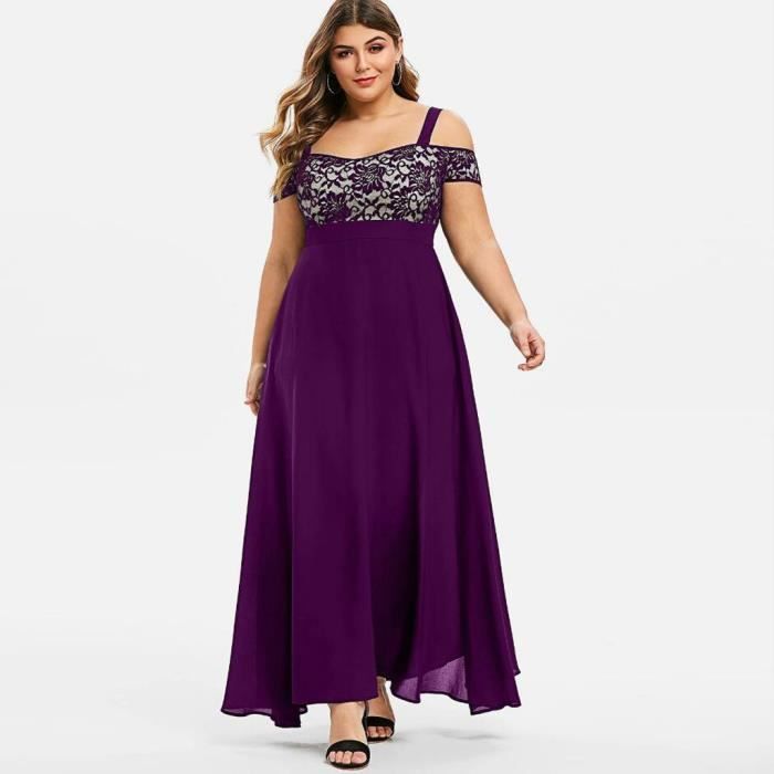 Femmes grande taille paule froide dentelle florale maxi soir e