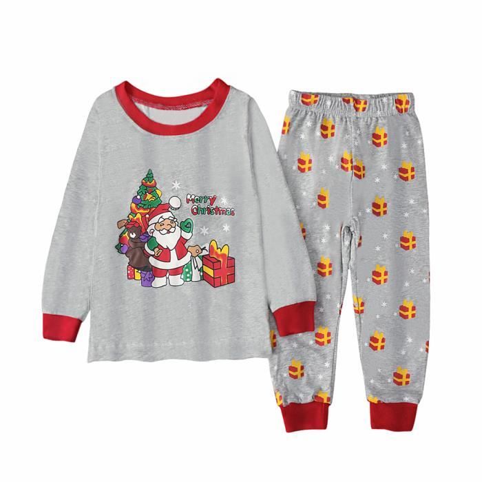 Père Noël Tee Shirt 2 pièces Ensemble Pyjama Enfant Noel Vetement Noël Bebe Garcon Fille 2-7 Ans Pantalon