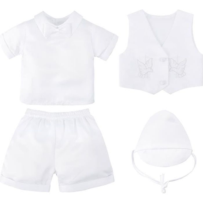 Vetements Garcon Bebe Bapteme Costumes Ensemble Manche Courte Satin Blanc 4 Pieces Blanc Cdiscount Pret A Porter