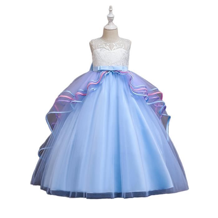 Licorne Robe Fille de Anniversaire Princesse Ceremonie Soiree en Tulle Longue Bleu Cdiscount Pret a Porter