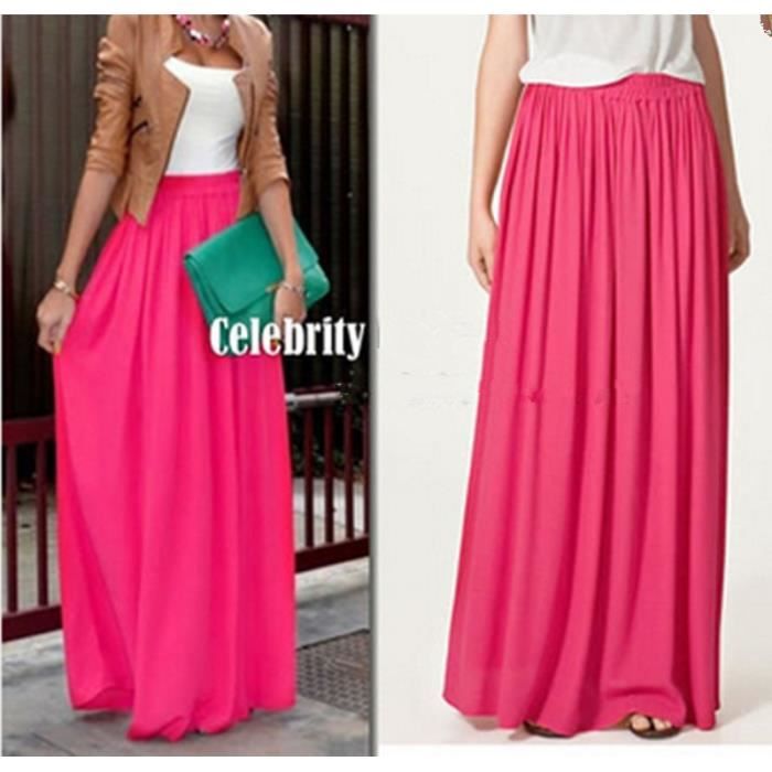 Jupe Jupe longue pliss e l gante de couleur unie pour femme
