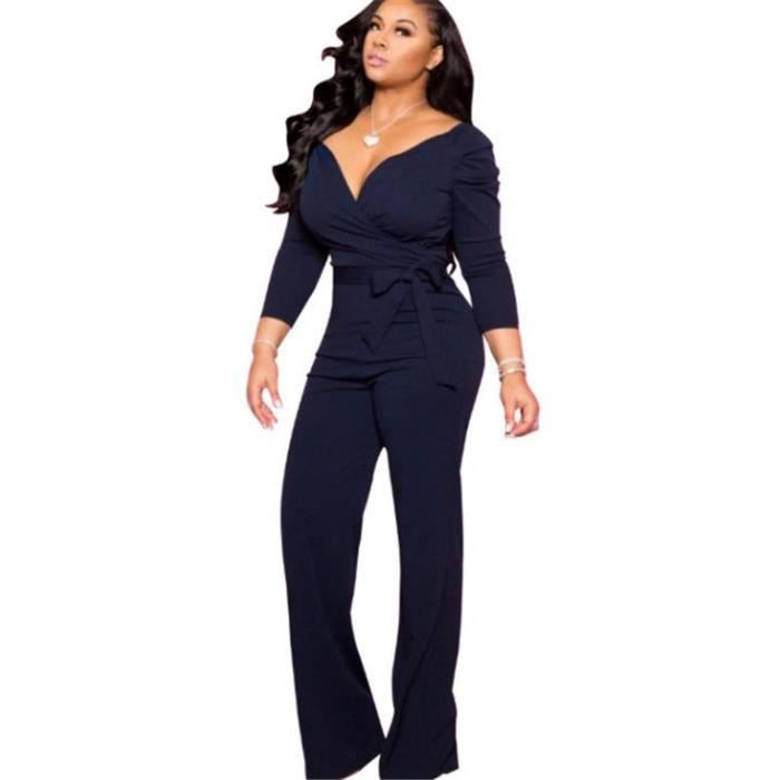 Combinaison Été Femme ORANDESIGNE - Col V Manche Courte Taille Haute - Jumpsuit Élégant Polyester